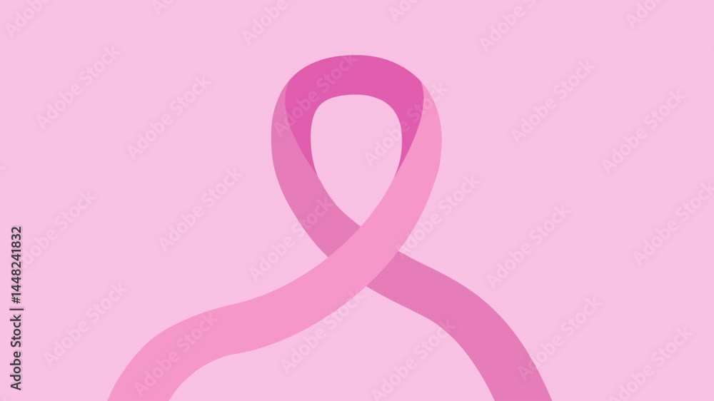 Pink ribbon forming and unforming on pink background