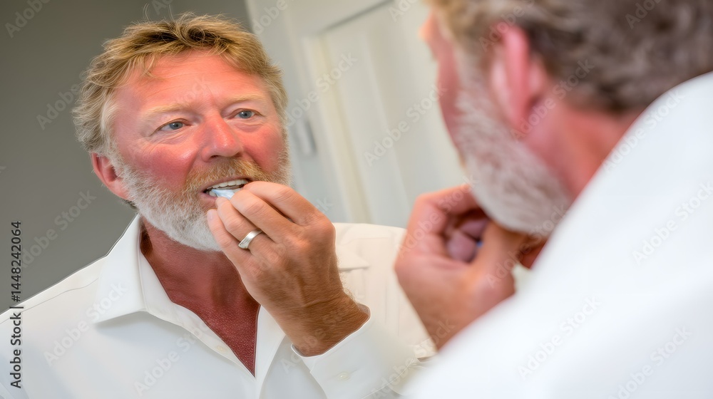 Fototapeta premium displaying daily routines and health alerts for senior man brushing teeth