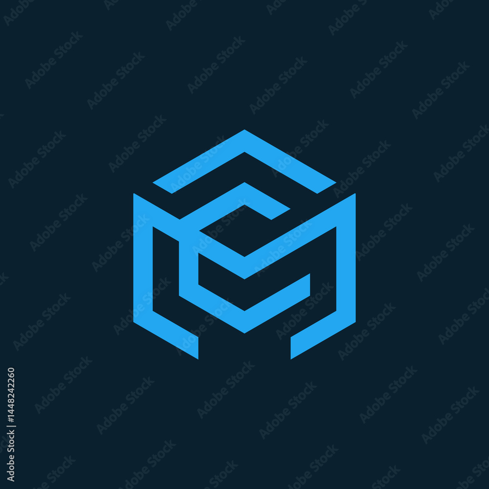Creative Geometric Symbol with Abstract CML Monogram in Hexagonal Frame Creative Geometric Symbol with Abstract CML Monogram in Hexagonal Frame