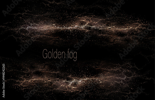 Illustration with isolated abstract brown wave pattern with tinsel on black background.