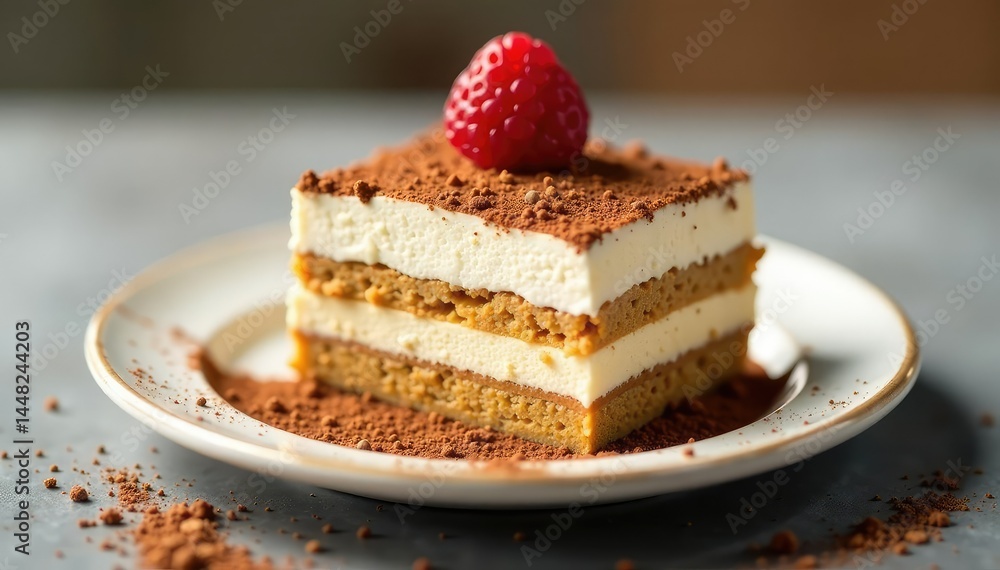Individual tiramisu portion, dusted with cocoa , studio shot, single, pastry Individual tiramisu portion, dusted with cocoa , studio shot, single, pastry