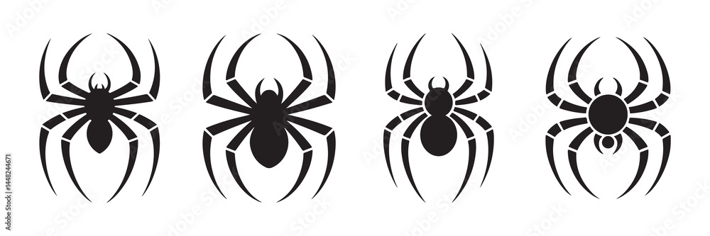 Set of black spider silhouette icons. Spider icon. Spider symbol. Vector illustration eps 10 Set of black spider silhouette icons. Spider icon. Spider symbol. Vector illustration eps 10