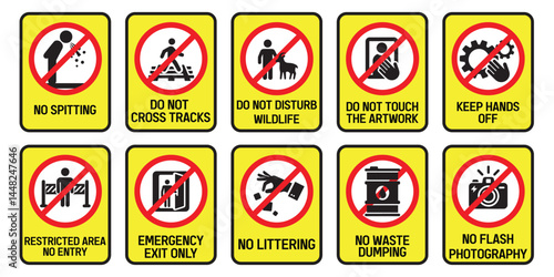 Collection of Yellow Warning Prohibition Signs