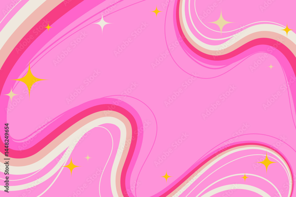 Abstract Girly Design with Cartoon Squiggle Wavy Lines and Sparkling Stars on Light Pink Background. Retro swirls with vibrant movement. Perfect for futuristic prints, party and space themes Abstract Girly Design with Cartoon Squiggle Wavy Lines and Sparkling Stars on Light Pink Background. Retro swirls with vibrant movement. Perfect for futuristic prints, party and space themes