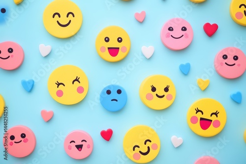 Obraz na płótnie Quirky emoji background featuring exaggerated facial expressions like laughing, crying, and winking on a vibrant digital backdrop, ideal for humorous designs, memes, or youth branding. w salonie