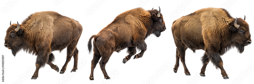 Fototapeta premium Set of a bison standing by run isolated on a transparent background.