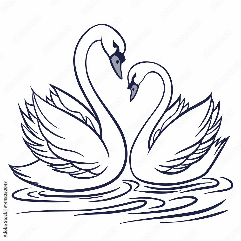Fototapeta premium Two Swans Outline Drawing for Coloring Activities ,Easy and Fun 