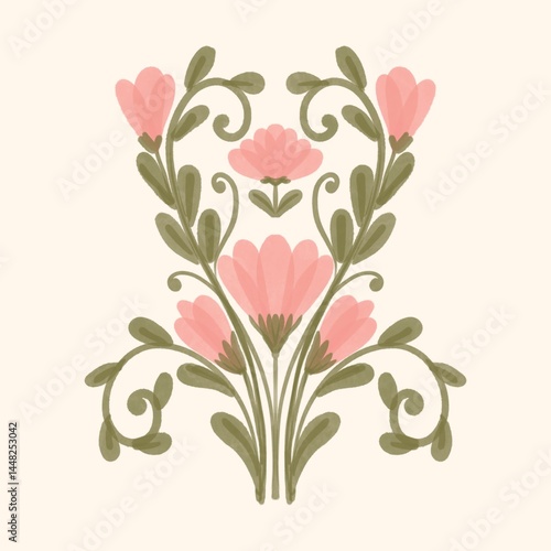 Seamless watercolour and unique floral pattern background for covers, notes, Soft backgrounds colour. Watercolour art work. Flower stalk. Pink flower. 