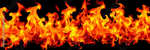 Dynamic Fire Flames Against Black Background
