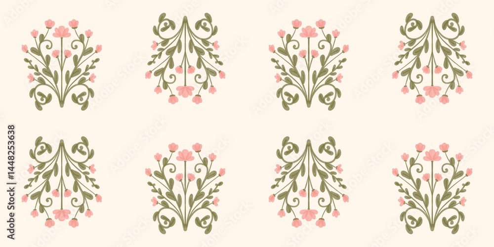 Seamless watercolour and unique floral pattern background for covers, notes, Soft backgrounds colour. Watercolour art work. Flower stalk. Pink flower. Seamless watercolour and unique floral pattern background for covers, notes, Soft backgrounds colour. Watercolour art work. Flower stalk. Pink flower.