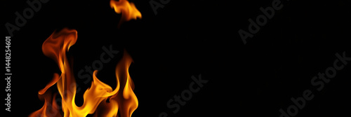 Dynamic Fire Flames Against Black Background
