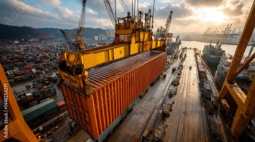 Wallpaper Mural Close-up of a shipping container loaded onto a cargo ship at a busy port Torontodigital.ca