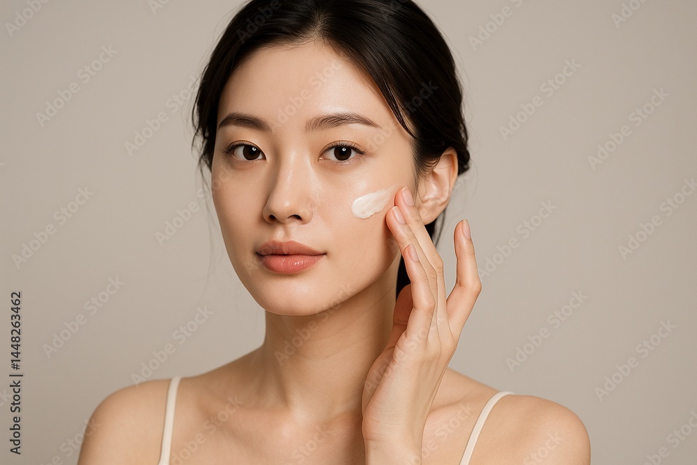 スキンケアをする透明感のある肌のきれいな日本人女性 ,美容 スキンケアをする透明感のある肌のきれいな日本人女性 ,美容