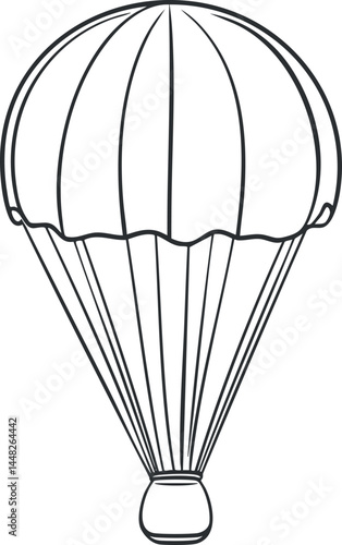 Black and white outline illustration of an open parachute with canopy and cords for safe landing