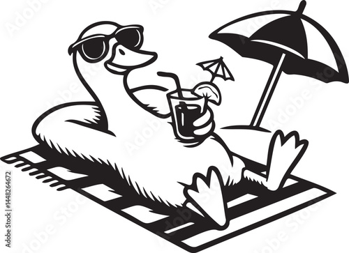 goose on the beach with cocktail