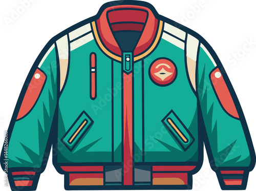 A sleek vector illustration of a classic bomber jacket, showcasing intricate details, clean lines, and a trendy, contemporary fashion style.