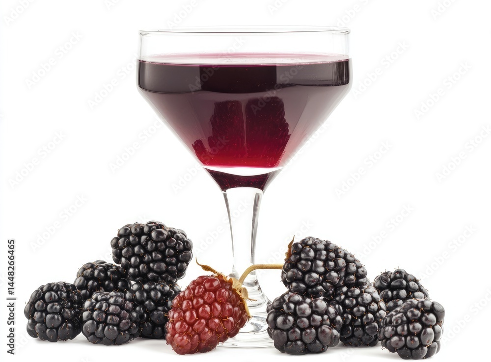 Dark red juice in glass with blackberries Dark red juice in glass with blackberries