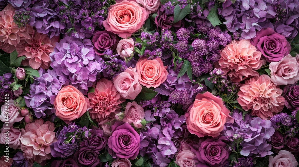 A bouquet of pink and purple flowers in full bloom. A bouquet of pink and purple flowers in full bloom.