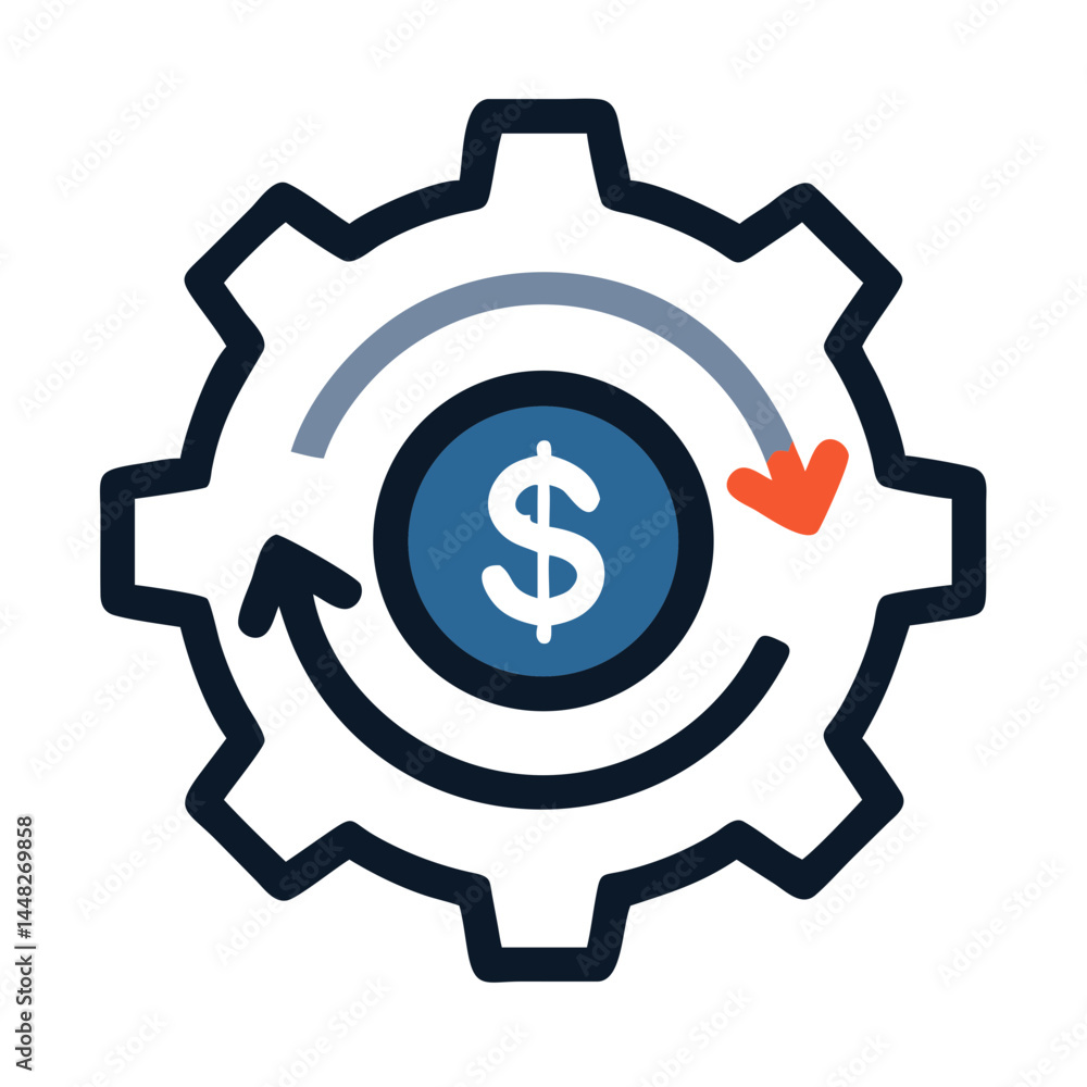 Dollar Gear Cycle Icon Representing Financial Workflow and Economic Management Dollar Gear Cycle Icon Representing Financial Workflow and Economic Management