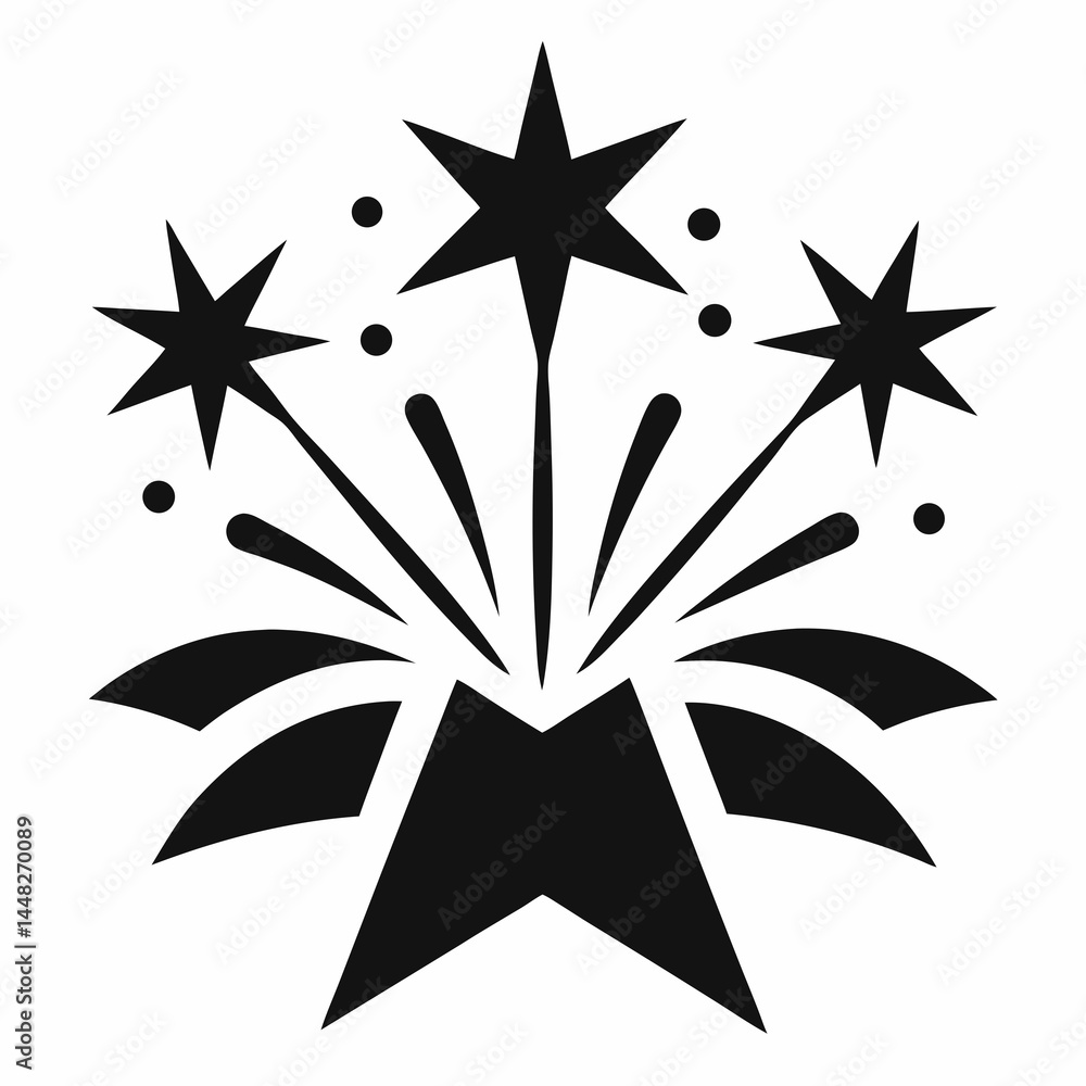 Obraz premium Black and white silhouette, starbursts, fireworks design on white background