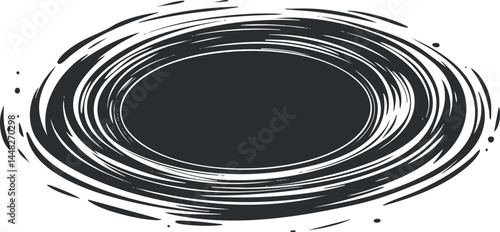 Abstract black swirling vortex or whirlpool design with dynamic circular motion and spiral pattern