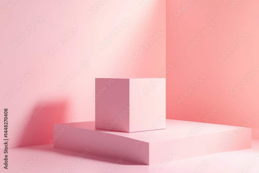 Modern pink cube podium with smooth matte finish on gradient background for elegant product display or presentation Modern pink cube podium with smooth matte finish on gradient background for elegant product display or presentation