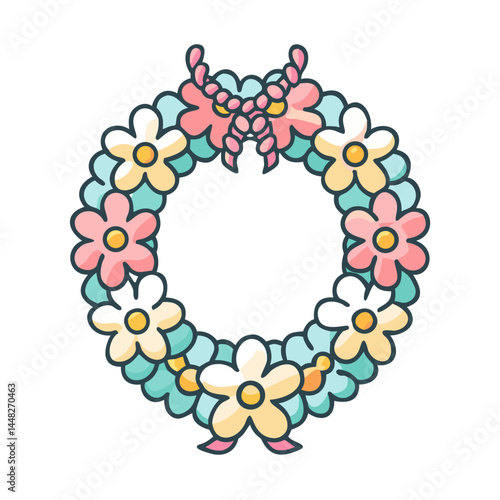 Flower Lei Wreath Icon Representing Hawaiian Welcome and Island Hospitality