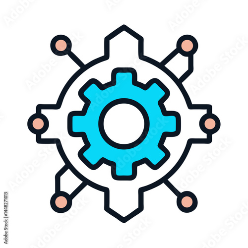 Gear with Network Icon Representing Business Process Automation and System Integration