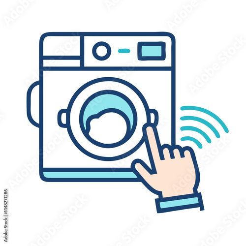 Hand Adjusting Washing Machine Icon Representing Laundry Settings and Appliance Control