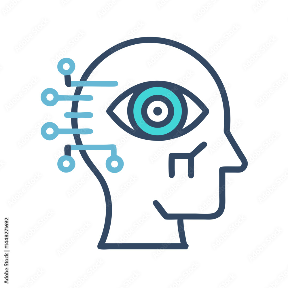 Head with Eye Representing AI-Powered Vision and Facial Recognition Technology Head with Eye Representing AI-Powered Vision and Facial Recognition Technology