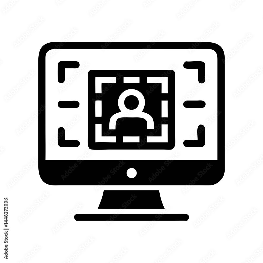 Monitor with Profile Grid Representing AI Facial Recognition and Identity Verification Monitor with Profile Grid Representing AI Facial Recognition and Identity Verification