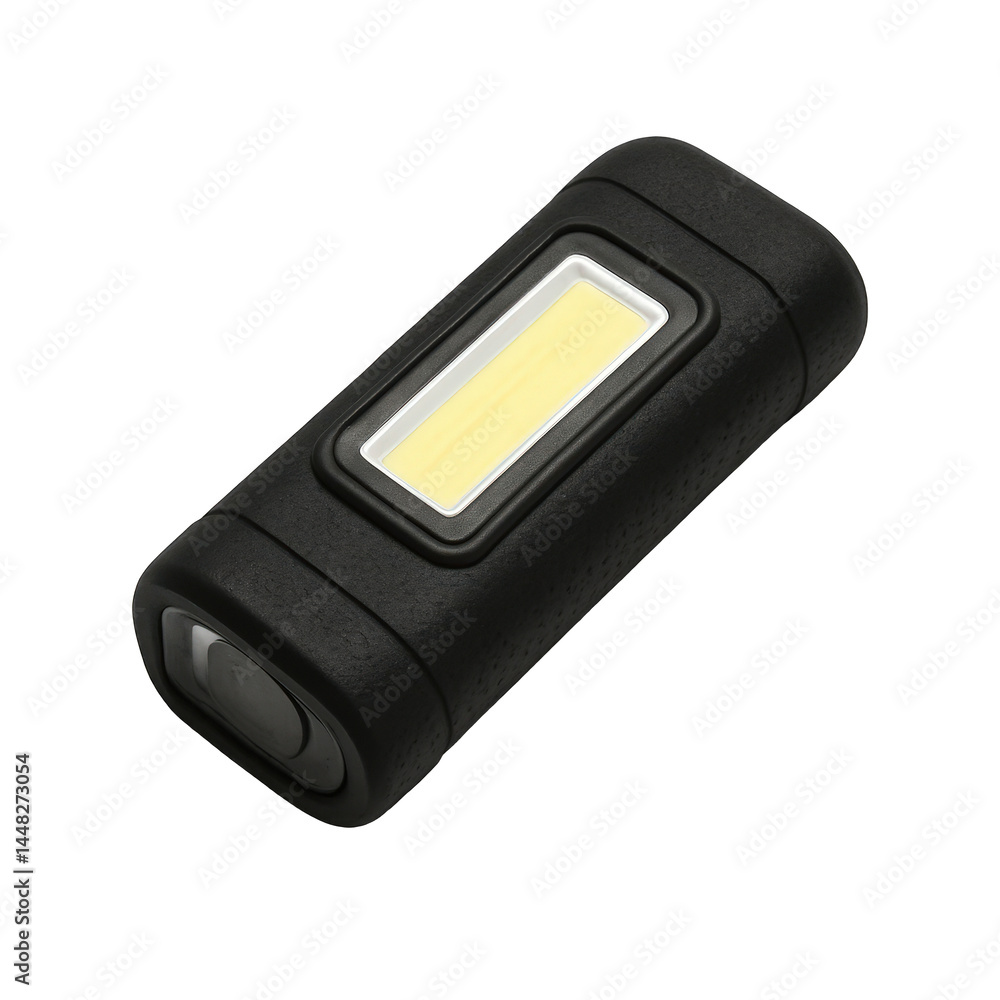 Durable black handheld flashlight featuring a wide, bright COB LED light panel for focused illumination. Durable black handheld flashlight featuring a wide, bright COB LED light panel for focused illumination.