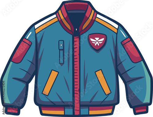 A sleek vector illustration of a classic bomber jacket, showcasing intricate details, clean lines, and a trendy, contemporary fashion style.
