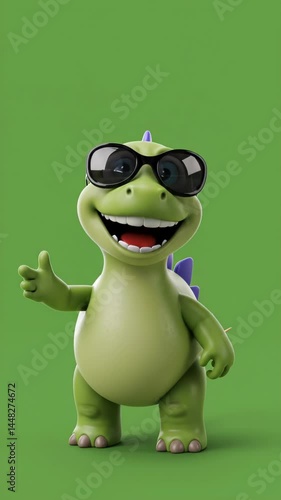 Cartoon Reptile Giving Thumbs Up Wearing Sunglasses on Green Background