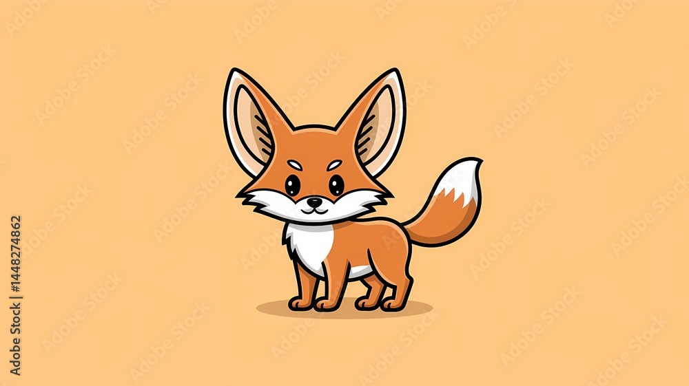 Obraz premium An adorable cartoon fox with vibrant colors and a cute expression, set against a simple backdrop. The fox is depicted in a cheerful, stylized manner.