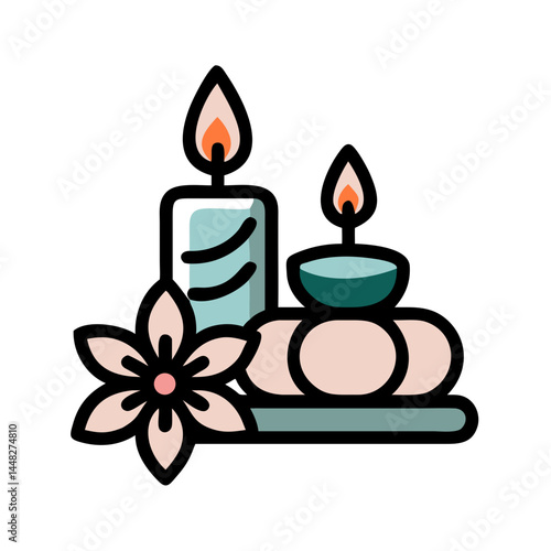 Spa Candles Icon Representing Relaxation and Island Wellness Atmosphere