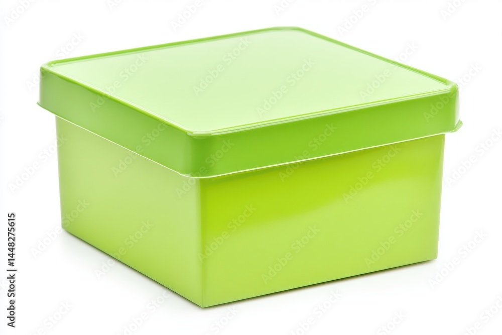 Fototapeta premium Square Green Container with Lid for Storage and Organization on White Background Studio Shot