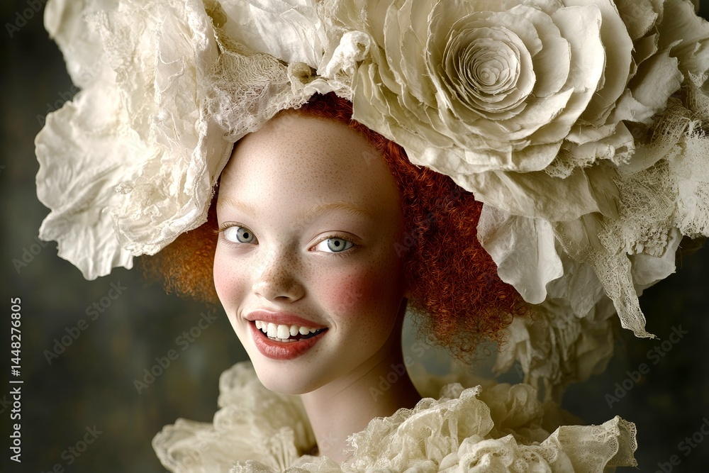 Short haircut - red hair. Commercial digital ads idea. Lovely smiling mixed-race girl - for ads, media and social platforms use. Trendsetting model. Trendy hair campaigns. Vibrant haircut ad.