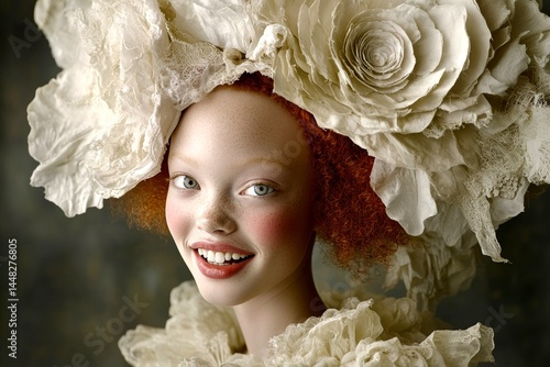 Obraz na płótnie Short haircut - red hair. Commercial digital ads idea. Lovely smiling mixed-race girl - for ads, media and social platforms use. Trendsetting model. Trendy hair campaigns. Vibrant haircut ad. w salonie