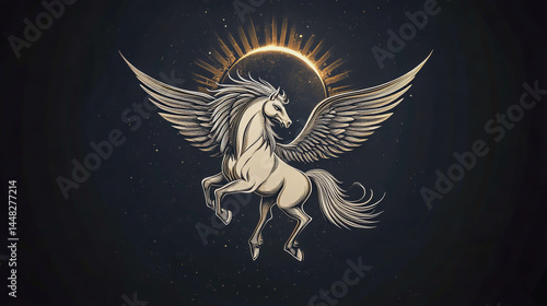 mythical pegasus logo with wings in celestial style