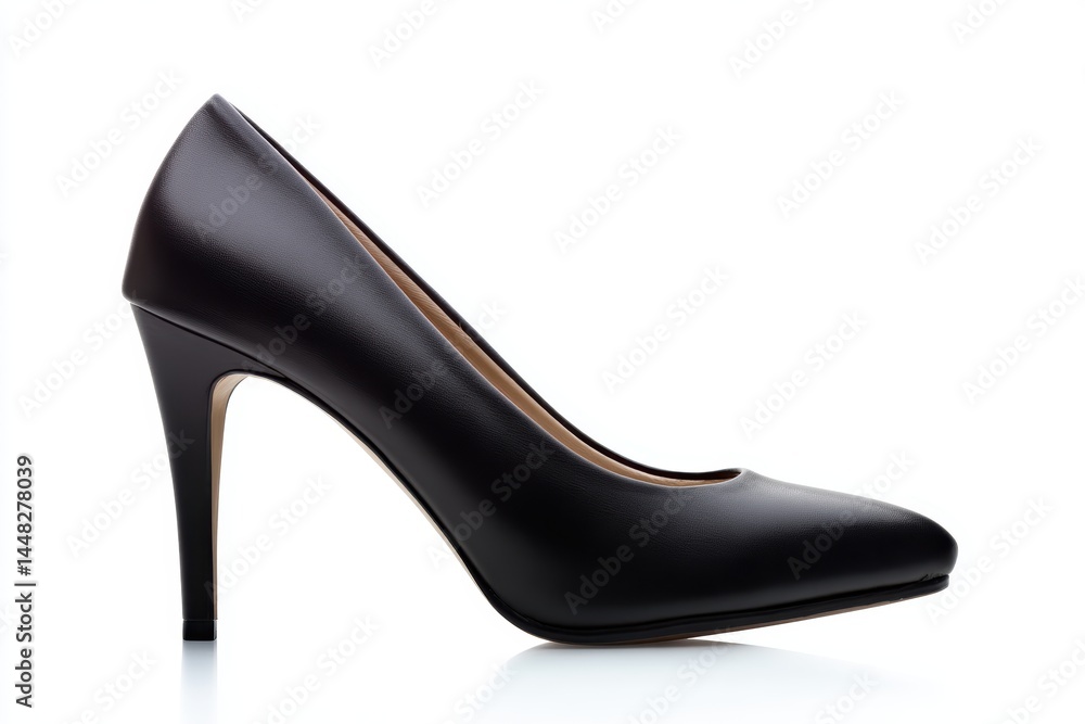 Classic black high heel shoe isolated on a white background perfect for fashion displays or online retail Classic black high heel shoe isolated on a white background perfect for fashion displays or online retail
