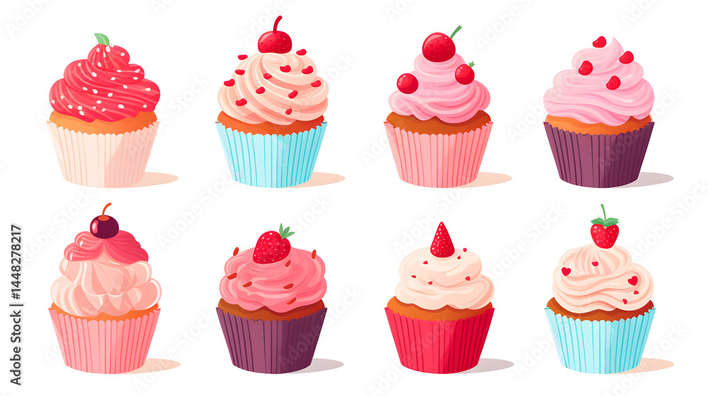 Delicious Birthday Cupcake Flat Icons for Bakery Website and Social Media Use Delicious Birthday Cupcake Flat Icons for Bakery Website and Social Media Use