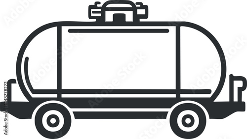 Black and white outline illustration of a cylindrical tanker railcar used for transporting liquids on railways