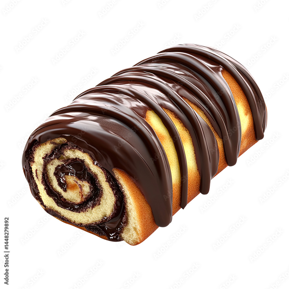 chocolate roll cake isolated on transparent white background, clipping path
