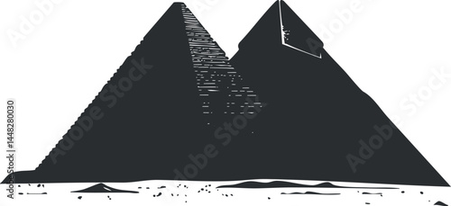 Silhouette illustration of ancient Egyptian pyramids representing historic monuments and travel landmarks in desert landscape.