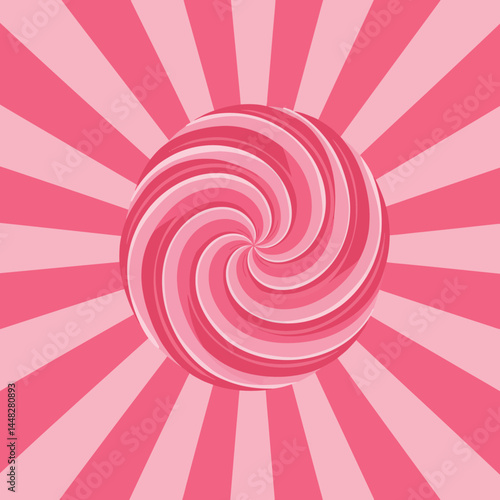 Vibrant Pink Swirl Lollipop on a Pink Burst Background Creating a Sweet and Playful Design