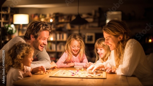 Family spending tech-free evening together playing board games in cozy living room perfect for parenting, bonding, and digital detox themes