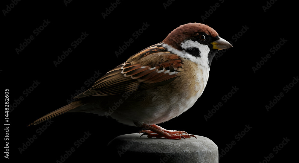 Detailed Profile of a Sparrow with Brown and White Feathers Detailed Profile of a Sparrow with Brown and White Feathers