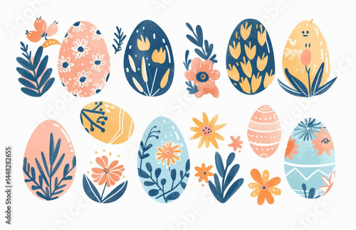 easter eggs vector illustration, easter, egg, holiday, vector, eggs, set, pattern, decoration, illustration, spring, celebration, symbol, design, flower, floral, collection, art, colorful, color, seas