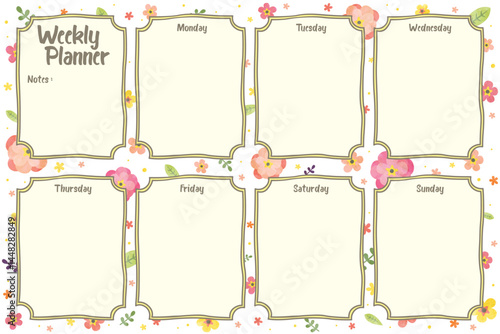 Back to school daily weekly monthly planner with floral flower decoration background journal list memo classroom timetable schedule for kids student teacher in purple pink hand drawing template